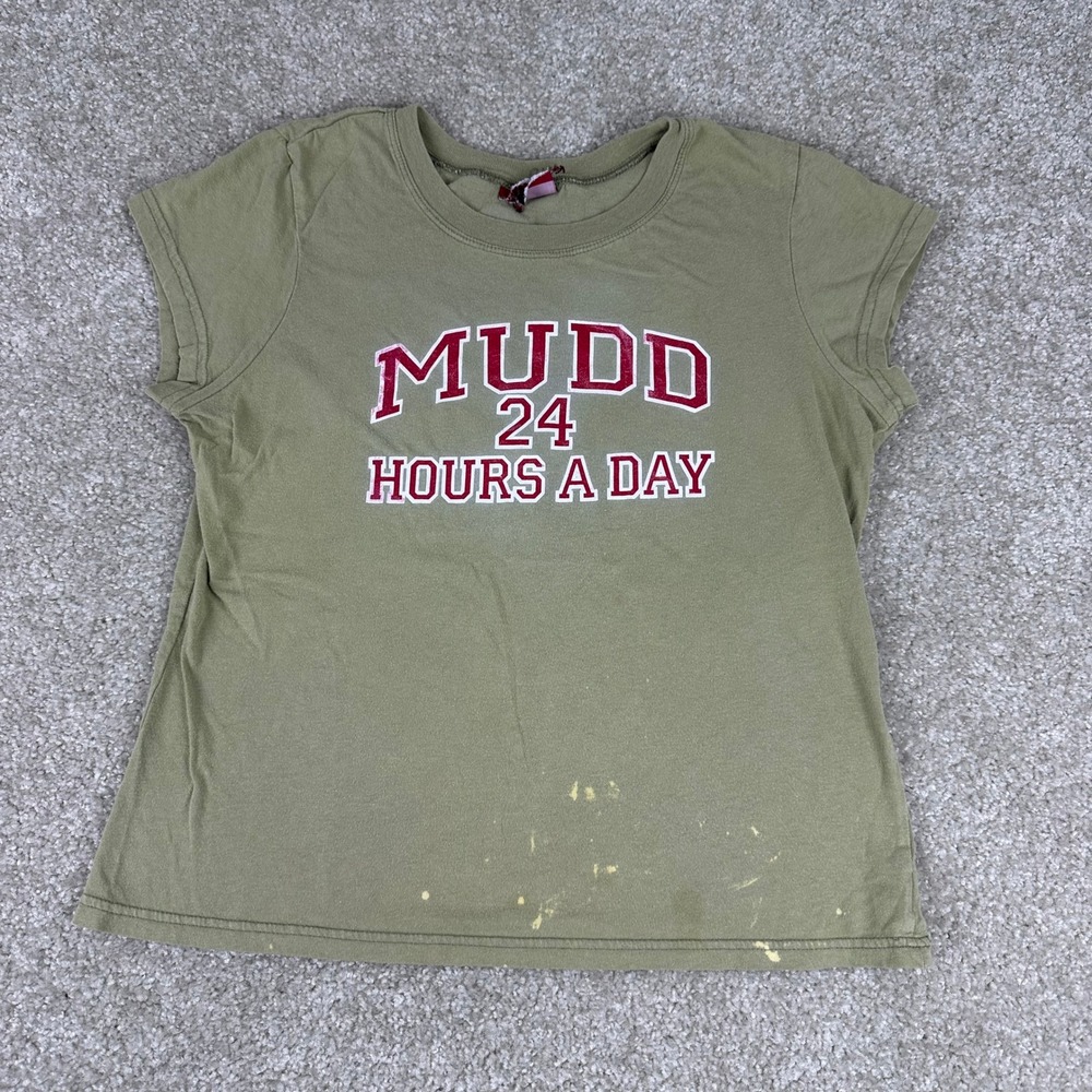 Mudd Vintage Y2K Graphic Baby Tee Olive Green Cotton Dinky Donuts Distressed S